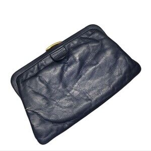 Vintage 60s MOD Leather Purse Handbag Clutch‎ Midcentury Chain Navy Blue Gold
